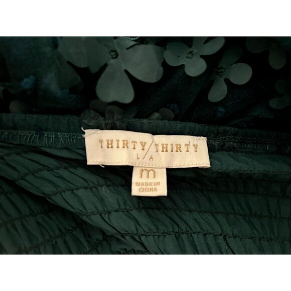 THIRTY THIRTY LA Short Sleeve Top Blouse Size Medium Green Flower Chiffon Lined - Picture 3 of 7